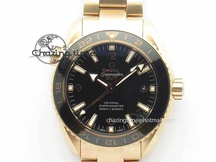 0305 Efficient Planet Ocean GMT 43.5mm RG V6F 1:1 Best Edition Black Dial On RG Bracelet A 8182
